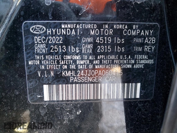 2023 Hyundai Sonata Hybrid Blue with VIN KMHL24JJ0PA060415, listed as a Copart auction lot 45715475 with 91,222 mi miles and Salvage Title. Bid and sale history available at carsss.com. Image 12.