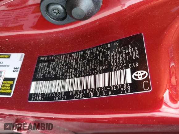 2024 Toyota Corolla LE with VIN 5YFB4MDE2RP157722, listed as a Copart auction lot 51903265 with 29,066 mi miles and Non repairable. Bid and sale history available at DreamBid. Image 15.