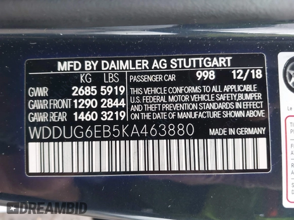 2019 Mercedes-Benz S 450 z VIN WDDUG6EB5KA463880, wystawiony jako IAAI lot #42230868 z przebiegiem 42 589 mil mil oraz . Historia ofert i sprzedaży dostępna na DreamBid. Obrazek 9.