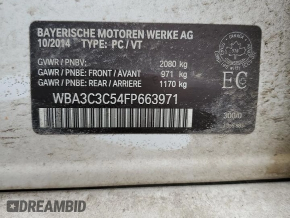 2015 BMW 3 Series 320i xDrive with VIN WBA3C3C54FP663971, listed as a Copart auction lot 45174765 with 158,500 mi miles and Salvage Title. Bid and sale history available at carsss.com. Image 13.
