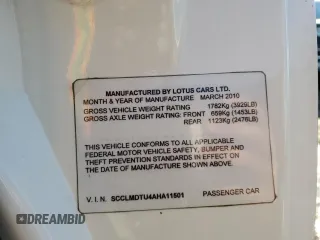 2010 Lotus Evora 2+2 z VIN SCCLMDTU4AHA11501, wystawiony jako Copart lot #85955594 z przebiegiem 40 237 mil mil oraz Szkody całkowita. Historia ofert i sprzedaży dostępna na DreamBid. Obrazek 12.