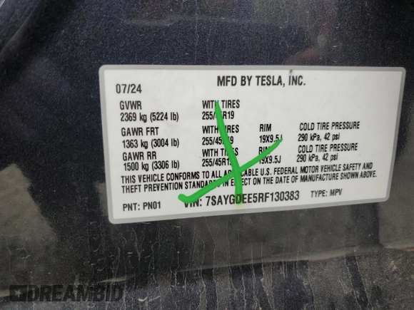 2024 Tesla Model Y Long Range с VIN 7SAYGDEE5RF130383, выставлен на аукционе Copart как лот 60263265 с пробегом 12 531 миль миль и Списание • Salvage title. История ставок и продаж доступна на DreamBid. Изображение 14.