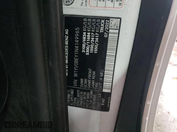 2022 Mercedes-Benz Metris Cargo z VIN W1YV0BEY1N4149965, wystawiony jako Copart lot #45751045 z przebiegiem 44 750 mil mil oraz Szkoda całkowita • Salvage title. Historia ofert i sprzedaży dostępna na DreamBid. Obrazek 13.