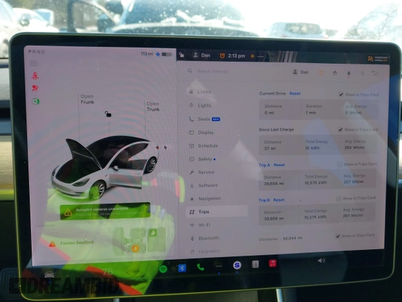2020 Tesla Model 3 Long Range with VIN 5YJ3E1EB1LF621185, listed as a IAAI auction lot 41375686 with 92,044 mi miles. Bid and sale history available at carsss.com. Image 7.