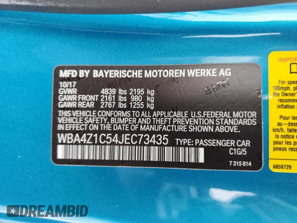 2018 BMW 4 Series 430i with VIN WBA4Z1C54JEC73435, listed as a Copart auction lot 48749835 with Not Provided miles and Salvage Title. Bid and sale history available at DreamBid. Image 13.