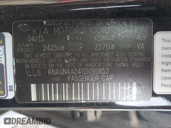 2016 Kia Optima Hybrid EX with VIN KNAGN4AD4G5093852, listed as a Copart auction lot 72550354 with 141,465 mi miles and Salvage Title. Bid and sale history available at carsss.com. Image 15.