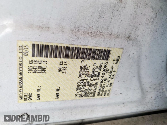 2016 Nissan Maxima SV with VIN 1N4AA6AP8GC409085, listed as a Copart auction lot 59945755 with 133,014 mi miles and Salvage title. Bid and sale history available at DreamBid. Image 12.