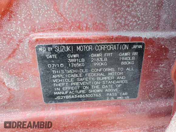 2011 Suzuki SX4 Crossover with VIN JS2YB5A34B6300763, listed as a Copart auction lot 45990285 with 139,879 mi miles and Salvage Title. Bid and sale history available at carsss.com. Image 12.