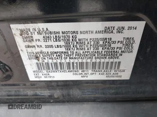 2014 Mitsubishi Outlander Sport SE with VIN 4A4AR4AUXEE033111, listed as a IAAI auction lot 42110439 with 139,290 mi miles. Bid and sale history available at carsss.com. Image 9.