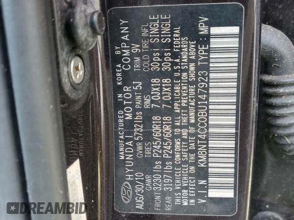 2011 Hyundai Veracruz z VIN KM8NT4CC0BU147923, wystawiony jako Copart lot #59407434 z przebiegiem Nie podano mil oraz Szkody całkowita. Historia ofert i sprzedaży dostępna na DreamBid. Obrazek 13.