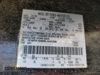 2008 Ford Expedition EL Limited with VIN 1FMFK19588LA49008, listed as a Copart auction lot 65562414 with 255,896 mi miles and Salvage Title. Bid and sale history available at carsss.com. Image 13.