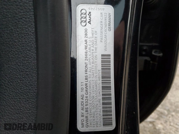 2012 Audi A7 Prestige с VIN WAU2GAFC4CN059522, выставлен на аукционе Copart как лот 53102935 с пробегом 145 401 миль миль и Списание • Salvage title. История ставок и продаж доступна на DreamBid. Изображение 14.