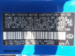 2022 Lexus UX with VIN JTHX3JBH0N2049742, listed as a IAAI auction lot 41917341 with 18,728 mi miles. Bid and sale history available at carsss.com. Image 9.