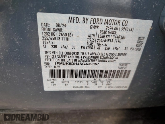 2025 Ford Explorer Active with VIN 1FMUK8DH4SGA39867, listed as a Copart auction lot 46553285 with 5,876 mi miles and Salvage Title. Bid and sale history available at carsss.com. Image 13.