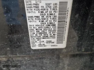 2012 Nissan Murano SV with VIN JN8AZ1MW9CW221598, listed as a Copart auction lot 46633315 with 186,270 mi miles and Non Repairable. Bid and sale history available at carsss.com. Image 13.
