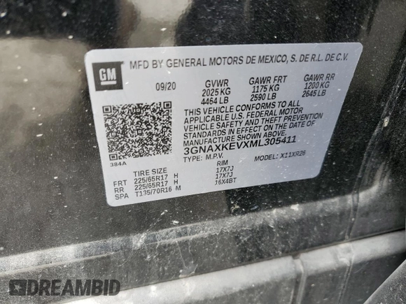 2021 Chevrolet Equinox LT with VIN 3GNAXKEVXML305411, listed as a Copart auction lot 50149615 with 86,147 mi miles and Salvage title. Bid and sale history available at DreamBid. Image 15.