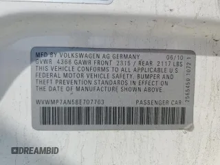 2011 Volkswagen CC Sport z VIN WVWMP7AN5BE707763, wystawiony jako Copart lot #52054875 z przebiegiem 115 496 mil mil oraz Szkoda całkowita • Salvage title. Historia ofert i sprzedaży dostępna na DreamBid. Obrazek 14.
