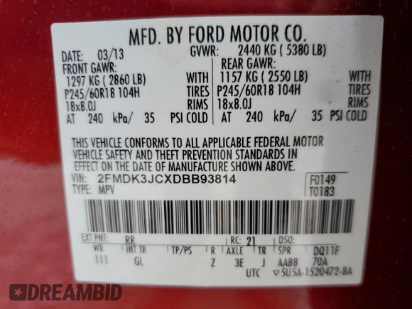 2013 Ford Edge SEL with VIN 2FMDK3JCXDBB93814, listed as a Copart auction lot 46775995 with 175,177 mi miles and Salvage Title. Bid and sale history available at carsss.com. Image 15.
