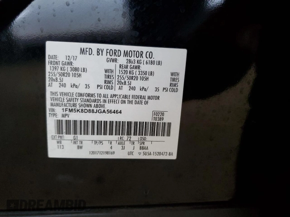 2018 Ford Explorer XLT with VIN 1FM5K8D88JGA56464, listed as a Copart auction lot 61979675 with 63,465 mi miles and Salvage title. Bid and sale history available at DreamBid. Image 13.