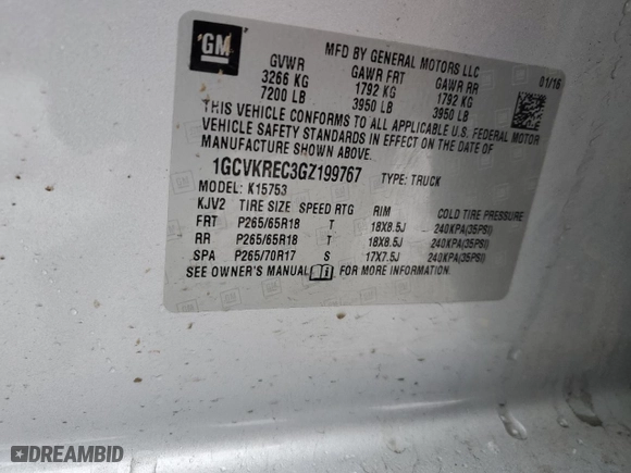 2016 Chevrolet Silverado 1500 LT with VIN 1GCVKREC3GZ199767, listed as a Copart auction lot 82165184 with 136,667 mi miles and Salvage Title. Bid and sale history available at carsss.com. Image 12.
