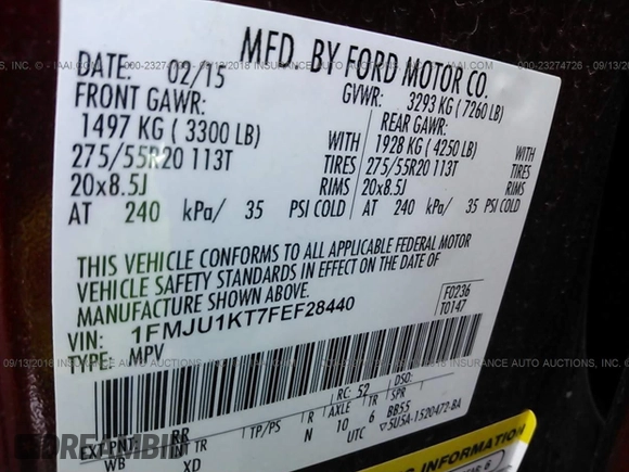 2015 Ford Expedition Limited с VIN 1FMJU1KT7FEF28440, выставлен на аукционе IAAI как лот 23274726 с пробегом 24 802 миль миль и . История ставок и продаж доступна на DreamBid. Изображение 9.