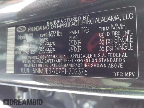 2023 Hyundai Tucson Limited with VIN 5NMJE3AE7PH202376, listed as a IAAI auction lot 42302364 with 55,696 mi miles and . Bid and sale history available at DreamBid. Image 9.