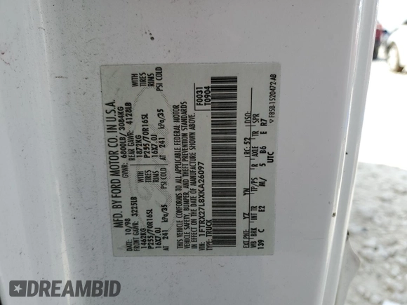 1999 Ford F-250 с VIN 1FTRX27L8XKA26097, выставлен на аукционе Copart как лот 43270015 с пробегом 201 792 миль миль и Списание • Salvage title. История ставок и продаж доступна на DreamBid. Изображение 12.