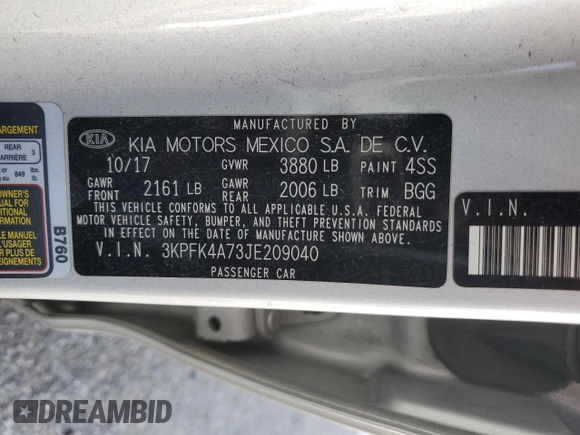 2018 Kia Forte LX with VIN 3KPFK4A73JE209040, listed as a Copart auction lot 55321045 with 180,587 mi miles and Clean Title. Bid and sale history available at carsss.com. Image 12.