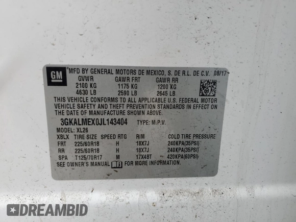 2018 GMC Terrain SLE with VIN 3GKALMEX0JL143404, listed as a Copart auction lot 46843685 with 88,094 mi miles and Salvage Title. Bid and sale history available at carsss.com. Image 13.