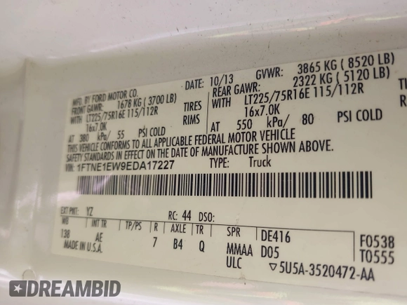 2014 Ford Econoline Cargo Commercial with VIN 1FTNE1EW9EDA17227, listed as a IAAI auction lot 40119708 with 231,292 mi miles and . Bid and sale history available at DreamBid. Image 9.
