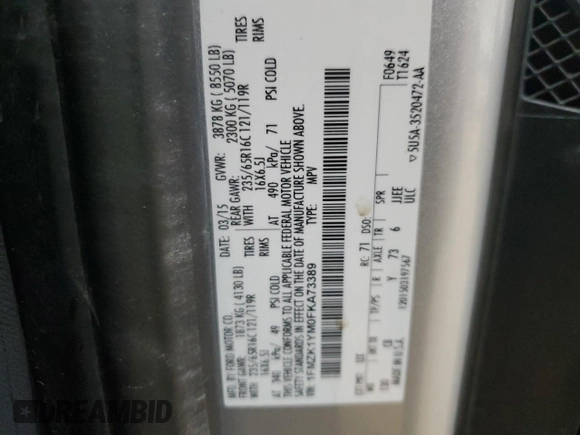 2015 Ford Transit XL с VIN 1FMZK1YM0FKA73389, выставлен на аукционе Copart как лот 42318475 с пробегом 205 805 миль миль и Чистый • Clean title. История ставок и продаж доступна на DreamBid. Изображение 13.