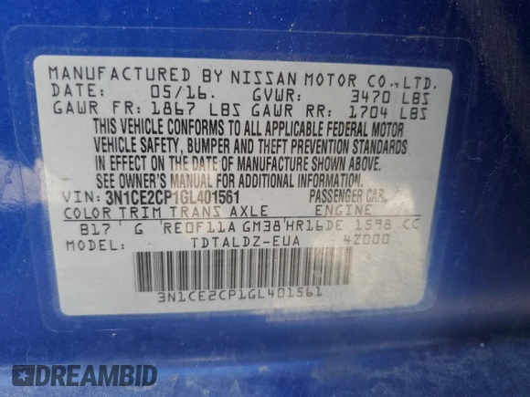 2016 Nissan Note S Plus with VIN 3N1CE2CP1GL401561, listed as a Copart auction lot 50555945 with 78,555 mi miles and Clean Title. Bid and sale history available at DreamBid. Image 13.