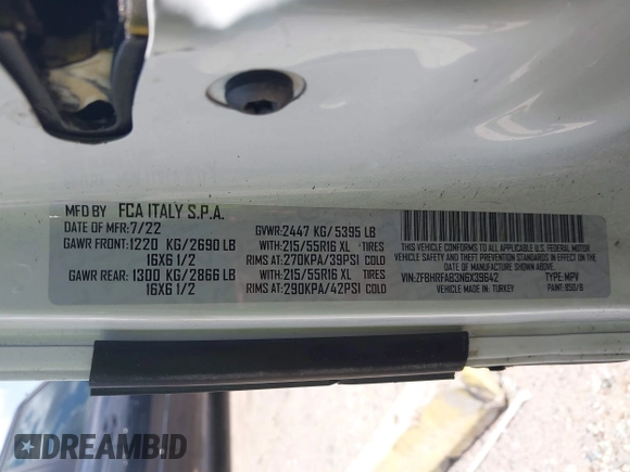 2022 Ram ProMaster City Cargo Tradesman с VIN ZFBHRFAB3N6X39642, выставлен на аукционе IAAI как лот 42224307 с пробегом 37 874 миль миль и . История ставок и продаж доступна на DreamBid. Изображение 9.