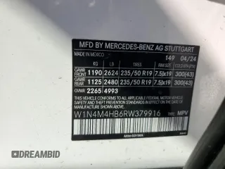 2024 Mercedes-Benz GLB 250 с VIN W1N4M4HB6RW379916, выставлен на аукционе Copart как лот 59392485 с пробегом 7 530 миль миль и Списание • Salvage title. История ставок и продаж доступна на DreamBid. Изображение 14.