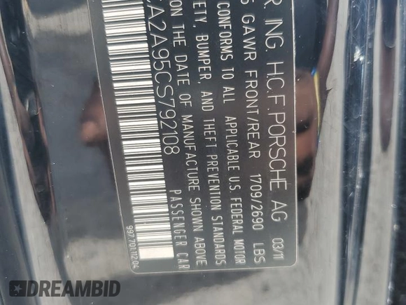 2012 Porsche 911 991 Carrera with VIN WP0CA2A95CS792108, listed as a Copart auction lot 73711104 with 55,041 mi miles and Salvage Title. Bid and sale history available at carsss.com. Image 12.