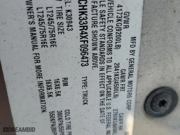 1999 Chevrolet C/K 3500 Crew Cab with VIN 1GCHK33R4XF096473, listed as a Copart auction lot 87587465 with NaN miles and Salvage Title. Bid and sale history available at carsss.com. Image 12.