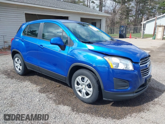 2015 Chevrolet Trax LS with VIN KL7CJKSBXFB235486, listed as a IAAI auction lot 41875595 with 125,301 mi miles. Bid and sale history available at carsss.com. Image 1.