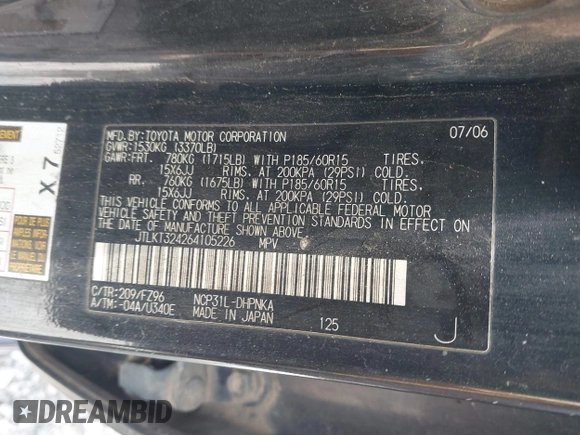 2006 Scion xB с VIN JTLKT324264105226, выставлен на аукционе IAAI как лот 42441496 с пробегом 246 917 миль миль и . История ставок и продаж доступна на DreamBid. Изображение 9.