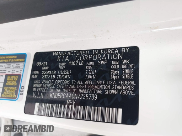 2022 Kia Seltos EX z VIN KNDERCAA0N7238739, wystawiony jako IAAI lot #42222017 z przebiegiem 72 565 mil mil oraz . Historia ofert i sprzedaży dostępna na DreamBid. Obrazek 9.