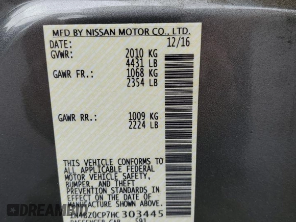 2017 Nissan LEAF SL with VIN 1N4BZ0CP7HC303445, listed as a Copart auction lot 76774883 with 44,730 mi miles and . Bid and sale history available at DreamBid. Image 12.
