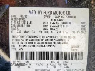 2022 Ford Explorer XLT z VIN 1FMSK7DH3NGA83915, wystawiony jako Copart lot #50222075 z przebiegiem 71 265 mil mil oraz Szkoda całkowita • Salvage title. Historia ofert i sprzedaży dostępna na DreamBid. Obrazek 15.