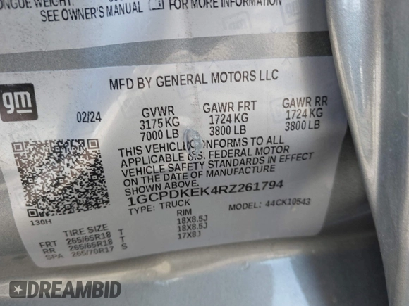 2024 Chevrolet Silverado 1500 LT with VIN 1GCPDKEK4RZ261794, listed as a IAAI auction lot 41996700 with 14,566 mi miles and . Bid and sale history available at DreamBid. Image 9.