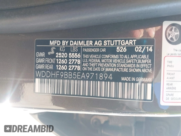 2014 Mercedes-Benz E 550 Sport with VIN WDDHF9BB5EA971894, listed as a IAAI auction lot 41405571 with 113,363 mi miles and . Bid and sale history available at DreamBid. Image 9.