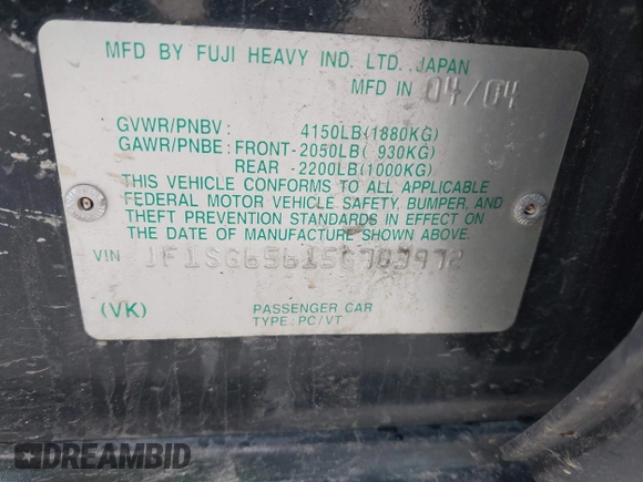 2005 Subaru Forester XS with VIN JF1SG65615G703972, listed as a IAAI auction lot 42209224 with 140,099 mi miles and . Bid and sale history available at DreamBid. Image 9.