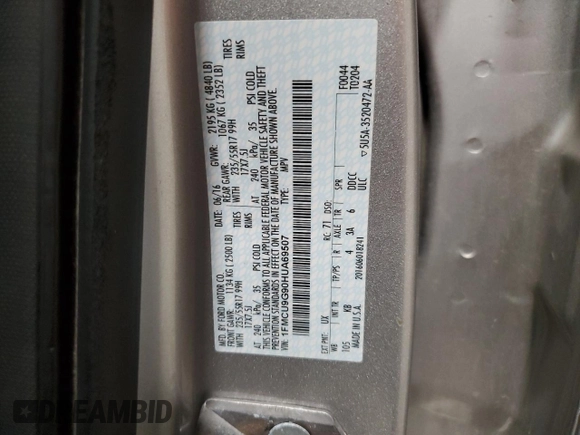 2017 Ford Escape SE z VIN 1FMCU9G90HUA69507, wystawiony jako Copart lot #56594435 z przebiegiem 102 261 mil mil oraz Szkoda całkowita • Salvage title. Historia ofert i sprzedaży dostępna na DreamBid. Obrazek 13.