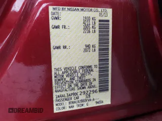 2013 Nissan Altima S with VIN 1N4AL3AP9DC292296, listed as a Copart auction lot 55966975 with 169,807 mi miles and Salvage Title. Bid and sale history available at DreamBid. Image 12.