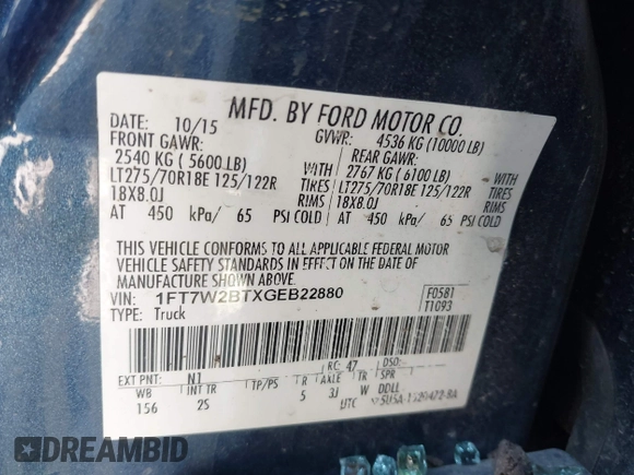 2016 Ford F-250 Lariat z VIN 1FT7W2BTXGEB22880, wystawiony jako IAAI lot #41985145 z przebiegiem 131 344 mil mil oraz . Historia ofert i sprzedaży dostępna na DreamBid. Obrazek 9.