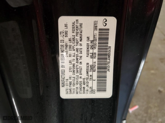 2017 Infiniti Q60 Sport with VIN JN1EV7EL4HM550439, listed as a Copart auction lot 49818895 with 55,629 mi miles and Salvage Title. Bid and sale history available at carsss.com. Image 12.