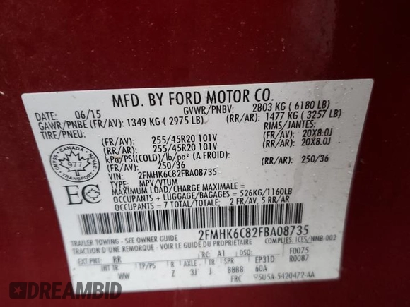 2015 Ford Flex SEL with VIN 2FMHK6C82FBA08735, listed as a Copart auction lot 42608465 with 85,870 mi miles and Clean Title. Bid and sale history available at carsss.com. Image 15.
