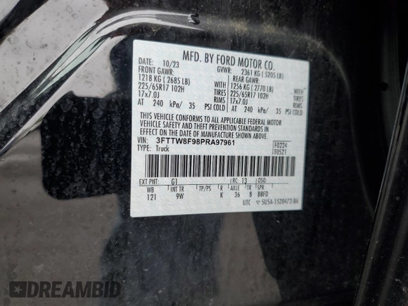 2023 Ford Maverick XL z VIN 3FTTW8F98PRA97961, wystawiony jako Copart lot #57864895 z przebiegiem 16 298 mil mil oraz Szkoda całkowita • Salvage title. Historia ofert i sprzedaży dostępna na DreamBid. Obrazek 12.